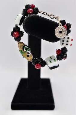 Vintage Artisan Glass Charm Bracelet Panda Asian Crystal Chunky 1980s Bin5